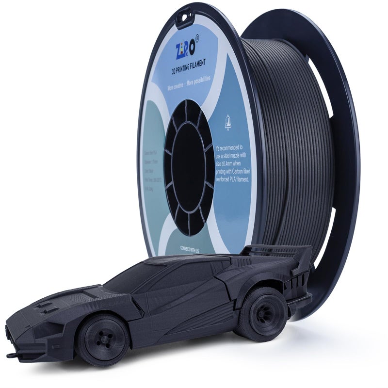ZIRO Carbon Fiber PLA Filament 1.75mm, CF PLA 3D Printer Filament, Reinforced Material 0.8KG Spool, 15% Carbon Fiber Contained, Fits for Almost All FDM 3D Printers, 1.76lbs, Black - Image 1